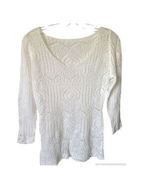 TRIBE Open Knit Crochet White Beach Cover Up Size Small